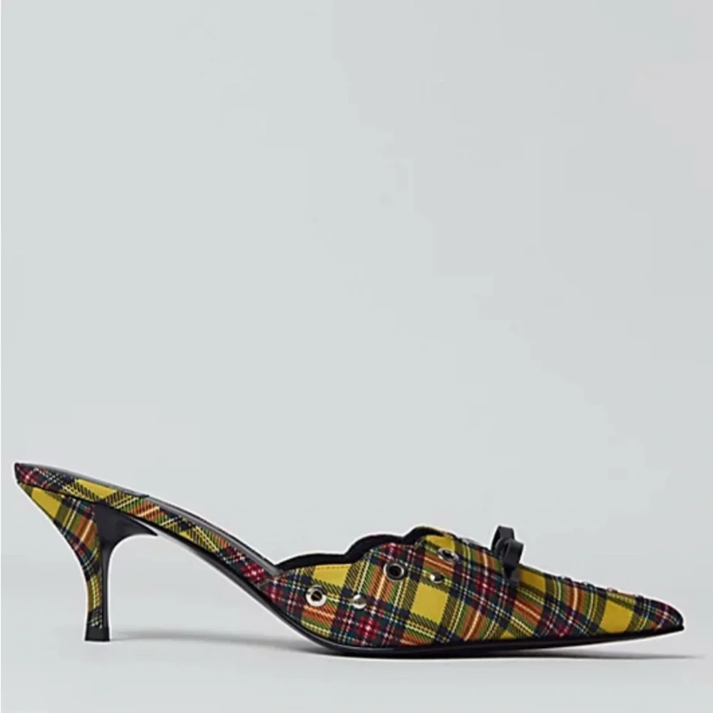Jeffrey Campbell Yellow Plaid Gratis Mule Heels - Picture 1 of 5